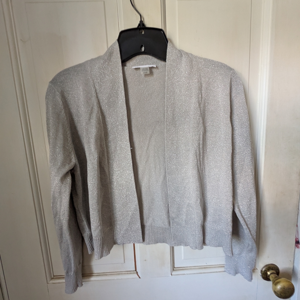 Calvin Klein Collection Silver Metallic Open-Front Cardigan